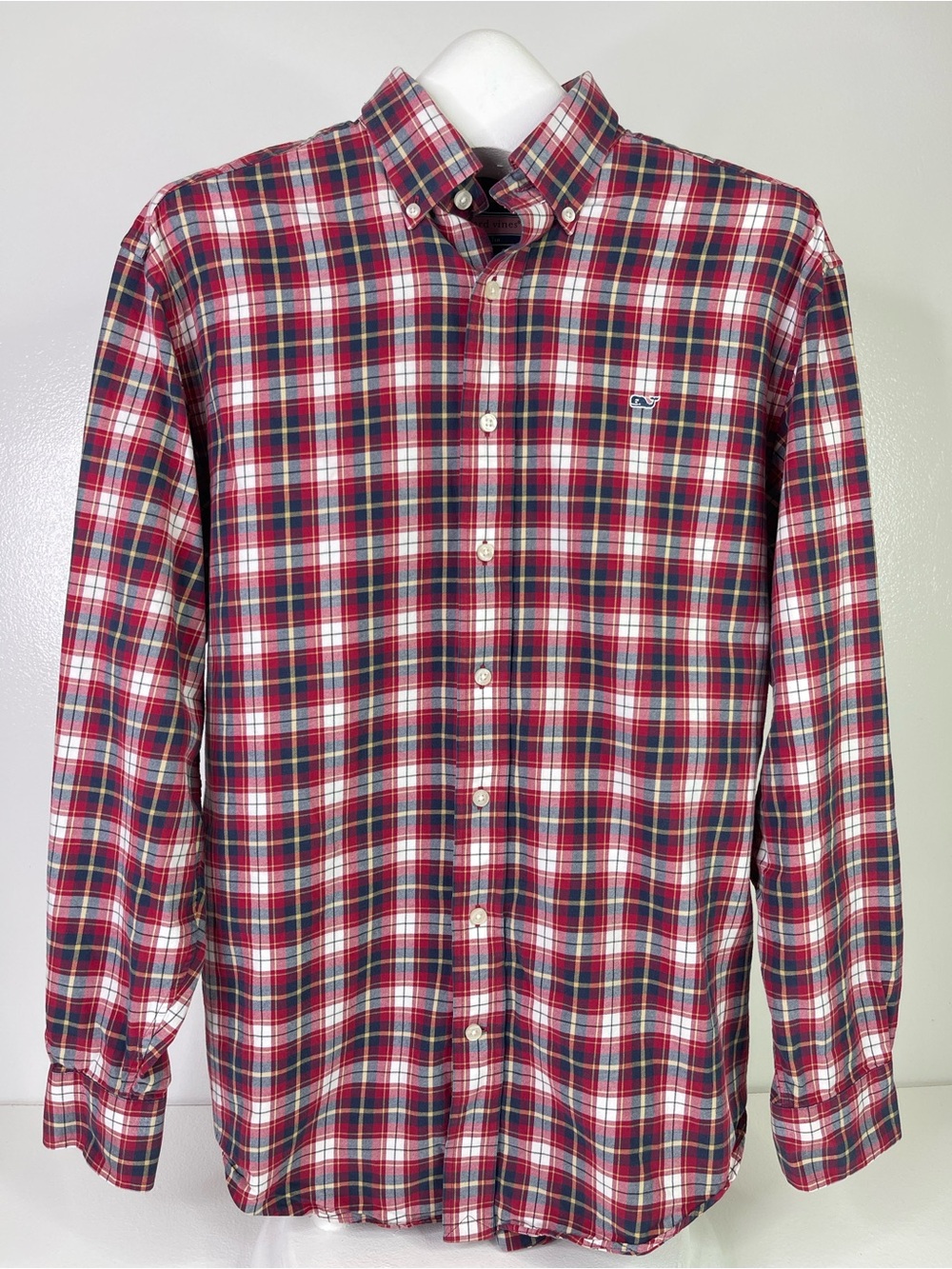 Vineyard Vines Whale Shirt Red & Blue Plaid Flannel Button Down Shirt Men's M